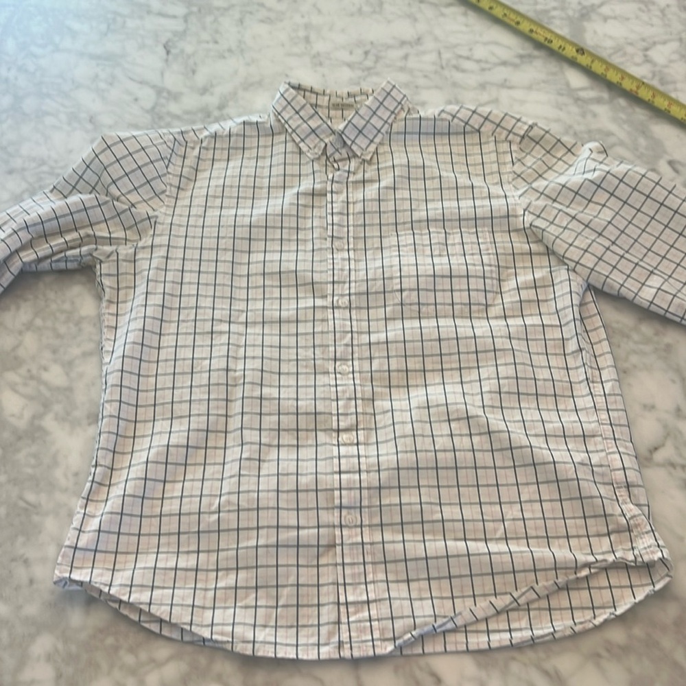 J. CREW Slim Untucked Button Down Shirt white with blue and pink squares